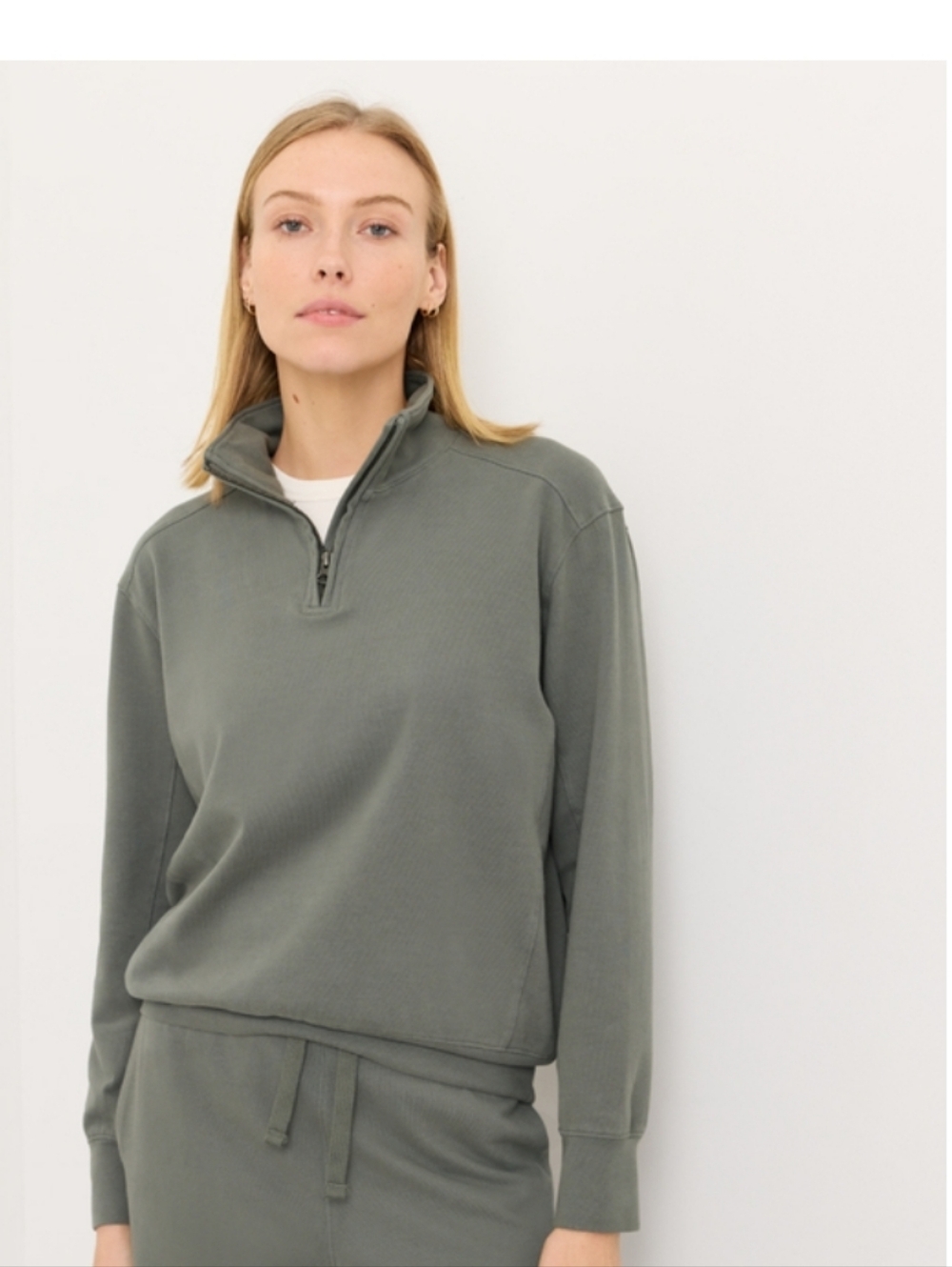 Pact Olive Green Quarter-Zip Sweater